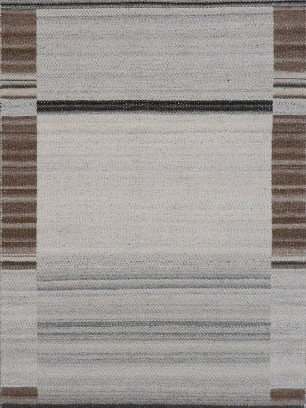 Brown Ivory Flatweave Wool Area Rug 4' x 6' Reversible Striped Border